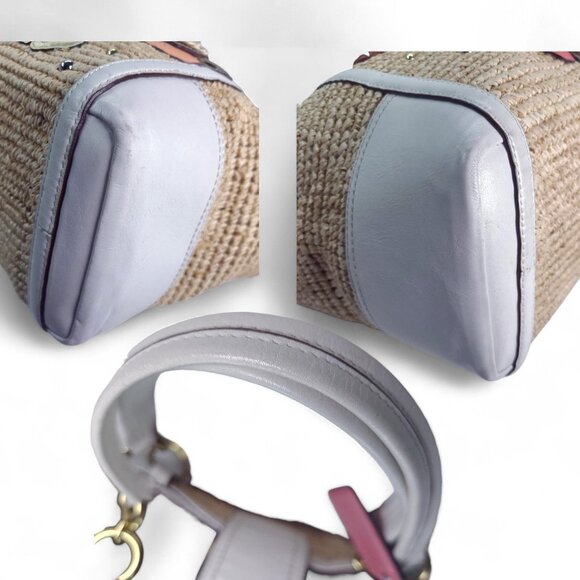 COACH Natalie Floral Straw Basket Bag embellished flower applique peach - Picture 8 of 9